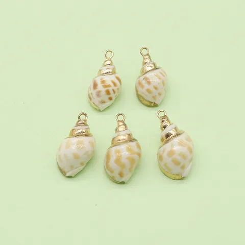 Natural Shell Conch Pendant Electroplated Gold Edged Spiral Shell DIY Necklace Jewelry Making Accessories For Women Men