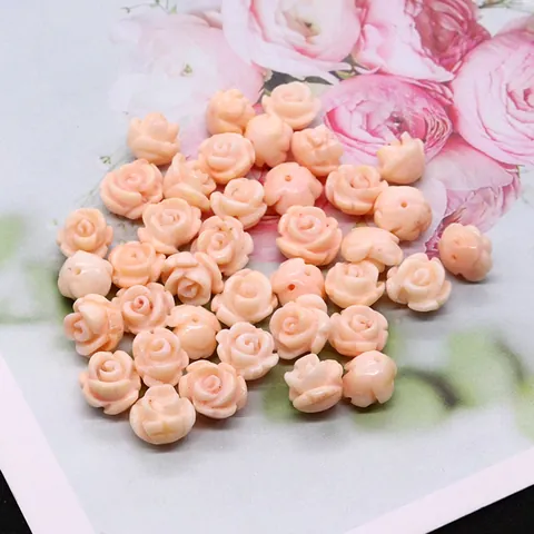 Pink Synthetic Coral Rose Flower Shape Half Drilled Loose Beads Carved Floral DIY Earring Jewelry Making Finding Components
