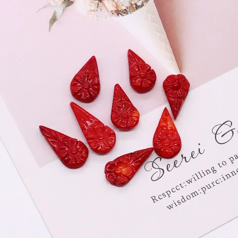 Synthetic Red Coral Carved Flower Drop Shape Loose Beads For DIY Jewelry Making Necklaces Pendants Handcrafted Accessories