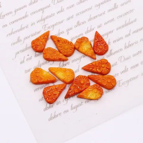 Carved Orange Synthetic Coral Teardrop Beads Sunflower Pattern Jewelry Making DIY Accessories For Necklace Bracelet