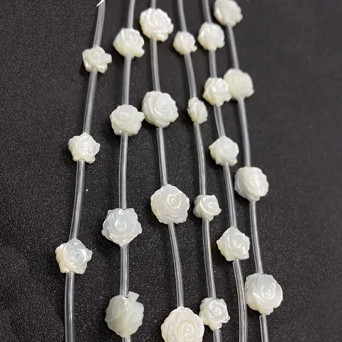 Natural Freshwater Shell Rose Flower Carved Loose Beads White Mother Of Pearl Spacer Beads For DIY Jewelry Making Accessories
