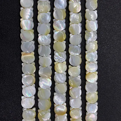 Natural Seawater Shell Cat Head Shape Loose Beads Yellow Polished Pearl Iridescent DIY Jewelry Making Crafts Accessories