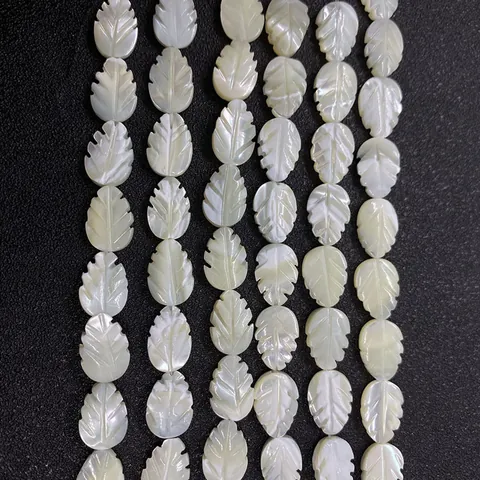 Natural Sea Shell Leaf Shape Carved Loose Beads White Mother Of Pearl Beads For DIY Jewelry Making Accessories