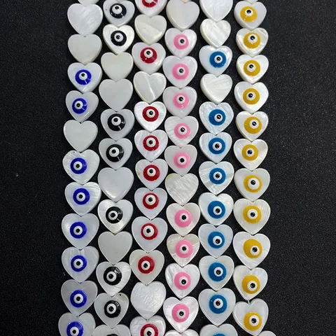 Natural Freshwater Shell Heart Shape Evil Eye Loose Beads Drip Oil Enamel Beads DIY Jewelry Accessories For Necklace Bracelet