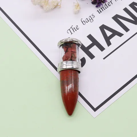 Natural Stone Bullet Shape Pendant Only (Without Chain) With Crushed Stones For DIY Jewelry Making Accessory For Women Men Gift