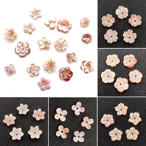 Natural Pink Mother Of Pearl Shell Flower Shaped Loose Beads Polished Floral Spacers For DIY Jewelry Making Handmade Crafts