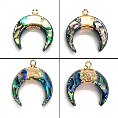 Natural Abalone Shell Crescent Moon Pendant Electroplated Gold Edge Iridescent Charm For DIY Necklace Earring Making Accessories