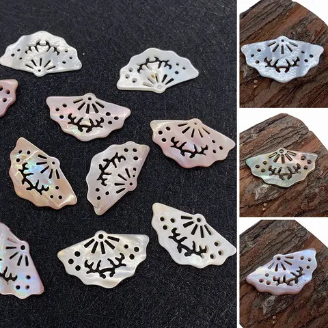 Natural Mother Of Pearl Fan Shape Hollow Carved Pendant Seawater Shell Charm For DIY Necklace Jewelry Making Accessories