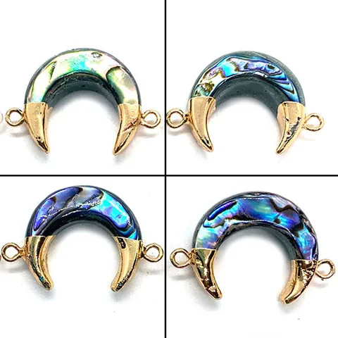 Natural Abalone Sea Shell Crescent Moon Pendant Connector Gold Plated Alloy DIY Jewelry Making Findings For Necklace Bracelet Women