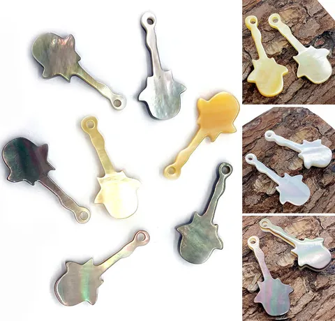 Natürliche Seemuschel Gitarrenform Anhänger Für DIY Schmuckherstellung Halskette Zubehör Weiß Gelb Schwarz Perlmutt Charm