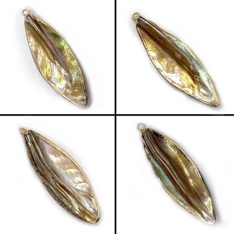 Natürlicher Meeresmuschel Anhänger Blattform Gold Galvanisierter Rand DIY Halskette Schmuck Zubehör Perlmutt