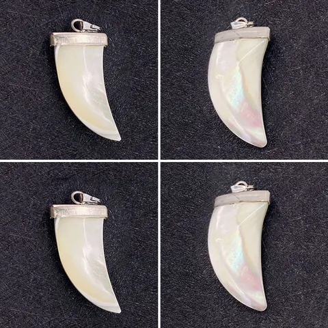Natural Seawater Shell Tooth Shape Pendant DIY Jewelry Making Mother Of Pearl Charm For Necklace Bracelet Polished White Shell With Silver Metal Cap
