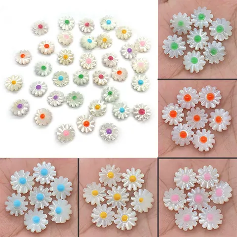 Natural Sea Shell Daisy Flower Loose Beads Colorful Enamel Shell Beads For DIY Necklace Jewelry Making Accessories