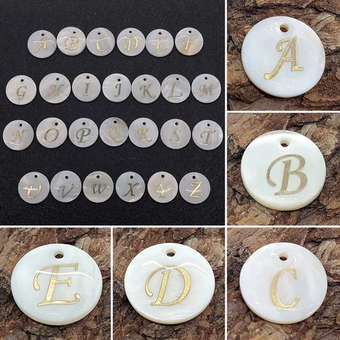 Pendentif Alphabet Rond en Coquille Naturelle Lettre d'Or Nacre Charm pour Fabrication de Bijoux DIY Collier Bracelet