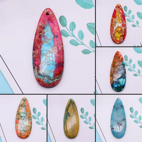 Pendentif en Pierre Impériale Naturelle en Forme de Larme Texture Marbrée Polie Trou Percé DIY Accessoire de Bijoux Pendentif Uniquement