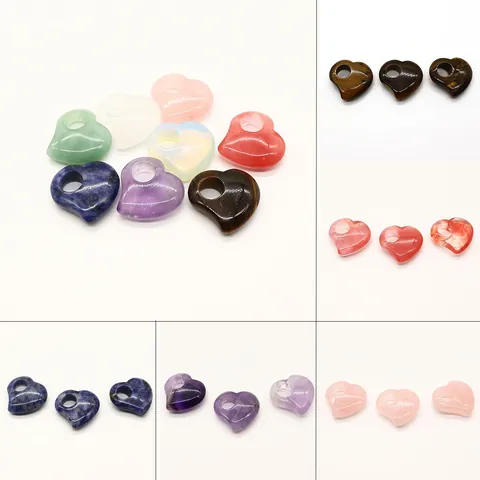 Herz Naturstein Anhänger Großes Loch Poliert Kristall Rosenquarz Amethyst Aventurin Tigerauge DIY Schmuckherstellung Zubehör