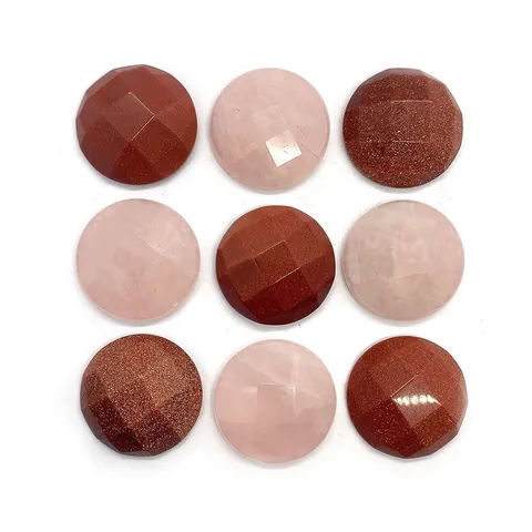 Natural Rose Quartz Goldstone Faceted Round Cabochon Gemstone Loose Beads For DIY Jewelry Making Findings Ring Face Gem
