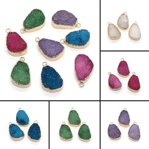 Natuurlijke Druzy Kristal Agaat Onregelmatige Waterdruppel Hanger Vergulde Rand DIY Handgemaakte Sieraden Accessoire Ambacht