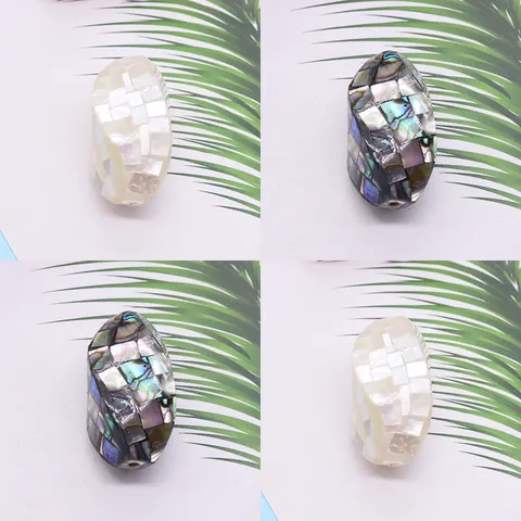 Natural Sea Shell Mosaic Abalone Mother of Artificial Pearl Loose Beads Irregular Oval Straight Hole DIY Jewelry Making Beads For Necklace
