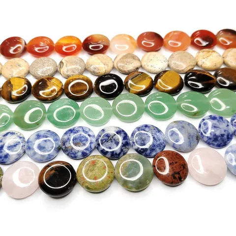Natural Stone Tiger Eye Goldstone Flat Round Coin Disc Loose Beads For DIY Jewelry Making Necklaces Bracelets Accessory
