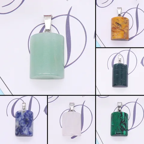 Natural Stone Semi-Cylindrical Pendant For DIY Necklace Jewelry Making Alloy Clasp Malachite Tiger Eye Quartz Stone Accessories