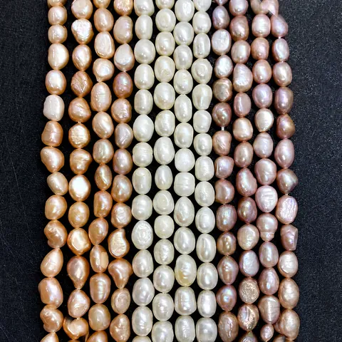 Perlas Naturales de Agua Dulce Barrocas en Forma de Arroz Pulidas Hilo de Perlas Sueltas para Creación de Joyas DIY Collar Pulsera