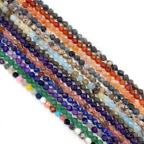 Faceted Natural Stone Beads Round Gemstone Loose Beads Rose Quartz Tiger Eye Sodalite Agate Malachite Picture Stone For Handmade DIY Jewelry Making Bracelets Necklaces Accessories