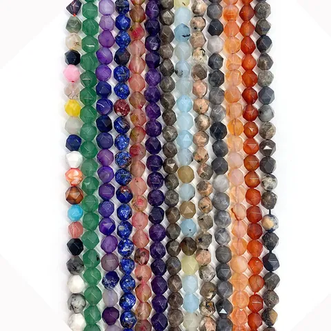 Faceted Natural Stone Beads Round Gemstone Loose Beads Rose Quartz Tiger Eye Sodalite Agate Malachite Picture Stone For Handmade DIY Jewelry Making Bracelets Necklaces Accessories