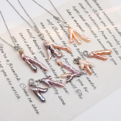 Ciondolo a Forma di Artiglio di Pollo in Perla Barocca e Madreperla Con Chiusura in Argento Sterling 925 Forma a Ramo di Corallo Gioielli DIY