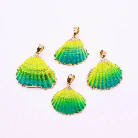 Natural Scallop Shell Pendants Gradient Color Electroplated Gold Edge DIY Jewelry Making Accessories For Necklace Handmade Crafts