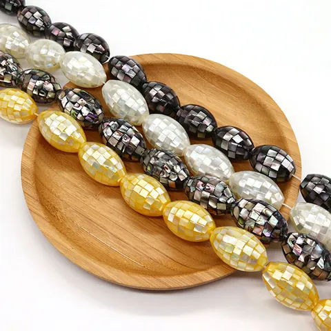 Natürliche Meeresschnecke Mosaik Oval Lose Perlen DIY Schmuckherstellung Zubehör Abalone Weiß Gelb Schwarz Perlen Für Halskette Armband