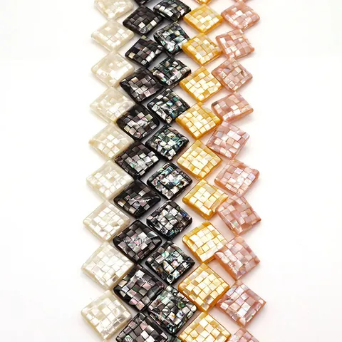 Natural Mother Of Pearl Mosaic Shell Beads Rhombus Shape Iridescent Loose Beads For DIY Necklace Jewelry Making Accessories
