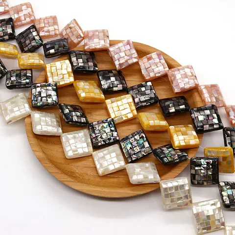 Natural Mother Of Pearl Mosaic Shell Beads Rhombus Shape Iridescent Loose Beads For DIY Necklace Jewelry Making Accessories