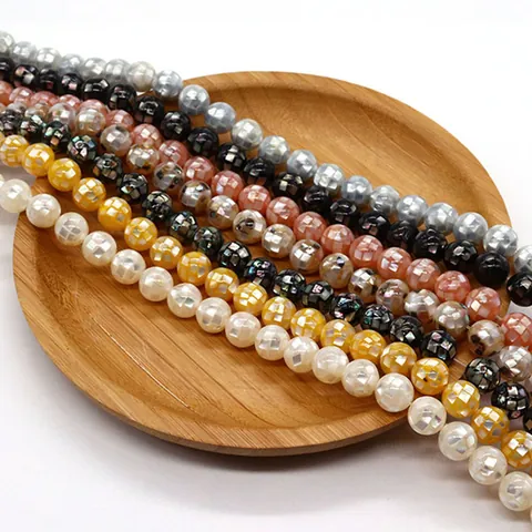 Perline Tonde in Mosaico di Conchiglia Marina Naturale Sfaccettate per Creazione di Collane e Bracciali Fai da Te Accessori Artigianali