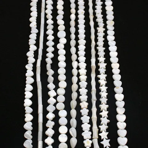 Natural Freshwater Shell Loose Beads Mother Of Artificial Pearl Heart Star Flower Bamboo Shaped Polished Beads For DIY Jewelry Making