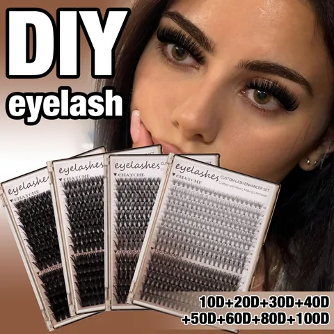 Professional DIY Eyelash Extension Cluster D Curl Natural 3D Synthetic Fiber Clusters Bond And Seal Waterproof Biotin Vitamin E Tweezers Spoolie Lash For Women Makeup