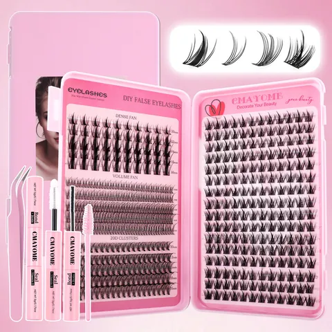 CMAYOME Kit de Extensión de Pestañas Postizas DIY Pestañas en Racimo Individuales Curva D Fibra Sintética