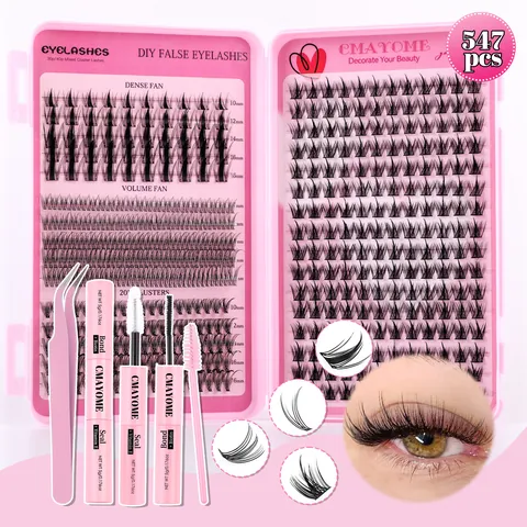 CMAYOME Kit de Extensión de Pestañas Postizas DIY Pestañas en Racimo Individuales Curva D Fibra Sintética