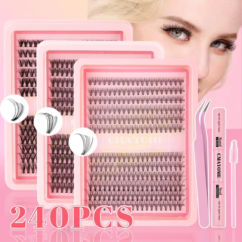 Kit Extension Ciglia a Grappolo DIY Ciglia Singole a Volume Segmentato Con Colla Bond And Seal Pinzette Pennello Set Strumenti Rosa Donna