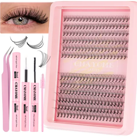 Kit Extension Ciglia a Grappolo DIY Ciglia Singole a Volume Segmentato Con Colla Bond And Seal Pinzette Pennello Set Strumenti Rosa Donna