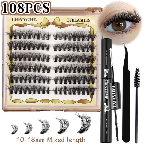 DIY Cluster Eyelashes Kit With Lash Bond And Seal Tweezers And Brush D Curl Individual Synthetic Fiber Lash Extensions