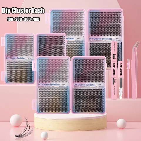 DIY Cluster Lashes Kit With Bond And Seal Glue Pink Tweezers Brush Natural Dense D Curl Individual Eyelashes Extension Set