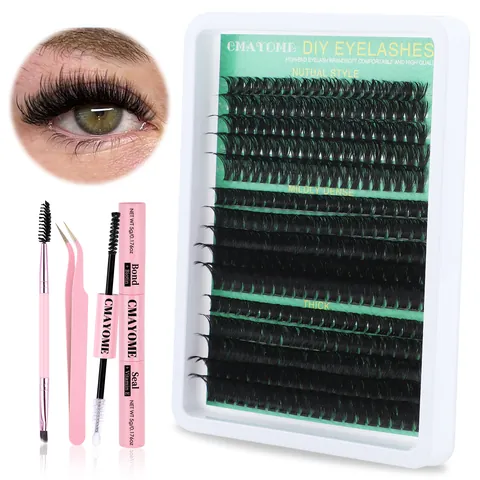 DIY Cluster Eyelash Extension Kit Mixed Length 10-16mm Individual Lashes With Bond And Seal Tweezer Professional Eyelash Set
