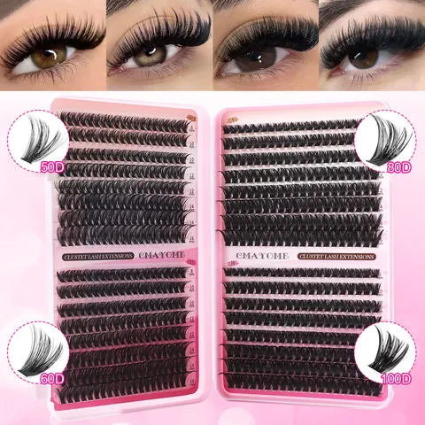 Professional DIY Cluster Lash Extension Kit With Bond And Seal Glue Tweezers And Brush Synthetic Fiber Long Dense Eyelashes Set