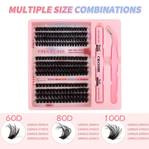 Individuele Wimperclusters DIY Lash Extension Kit Met Bond En Seal Roze Pincet D Krul Gemengd Volumineus Natuurlijke Look