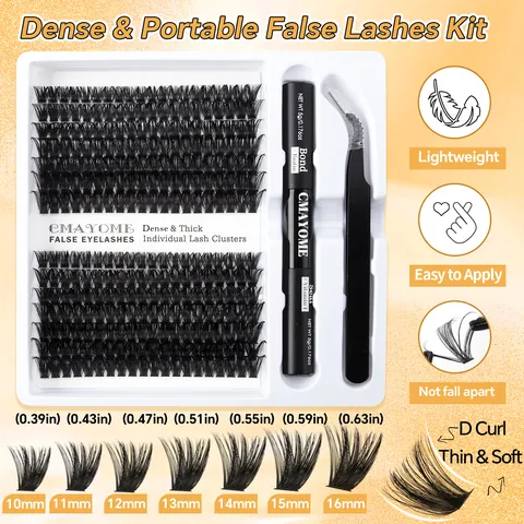 Faux Cils Individuels DIY Courbure D en Fibre Synthétique Avec Colle Bond Seal et Pince Pour Maquillage Femme