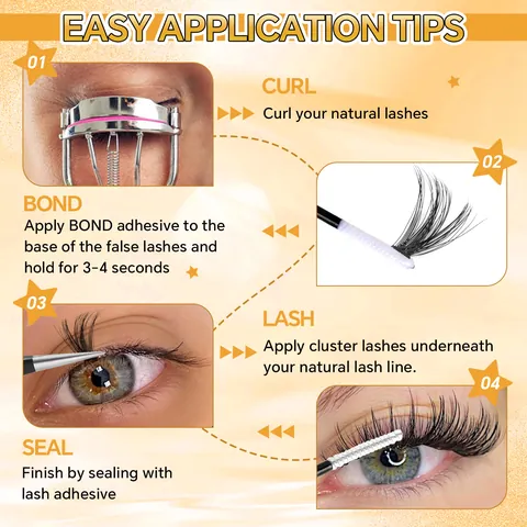 Faux Cils Individuels DIY Courbure D en Fibre Synthétique Avec Colle Bond Seal et Pince Pour Maquillage Femme