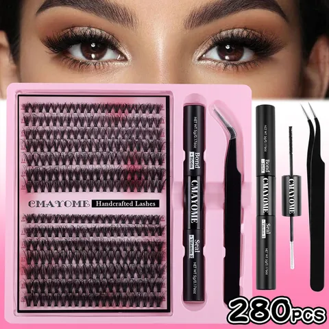 Handcrafted Synthetic Fiber Individual Eyelash Extension Kit Segmented Cluster Lashes With Double Ended Lash Bond And Seal Glue And Tweezers For Women Daily Makeup