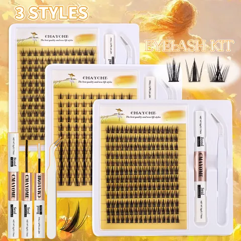 DIY Segmented Eyelash Extension Kit Segmented Clusters With Bond And Seal Glue Tweezer Set For Natural Volume Women Beauty