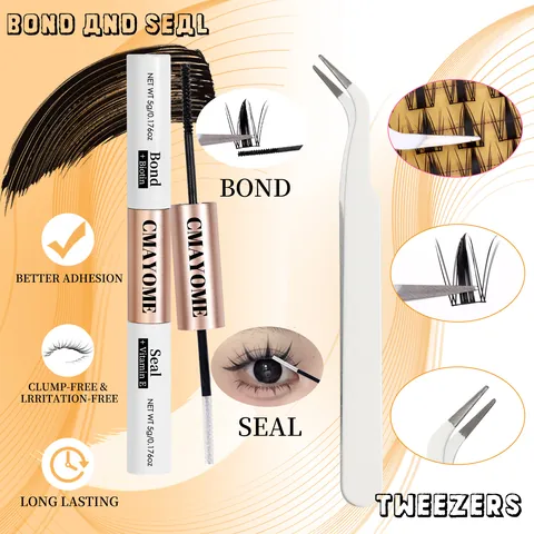 DIY Segmented Eyelash Extension Kit Segmented Clusters With Bond And Seal Glue Tweezer Set For Natural Volume Women Beauty